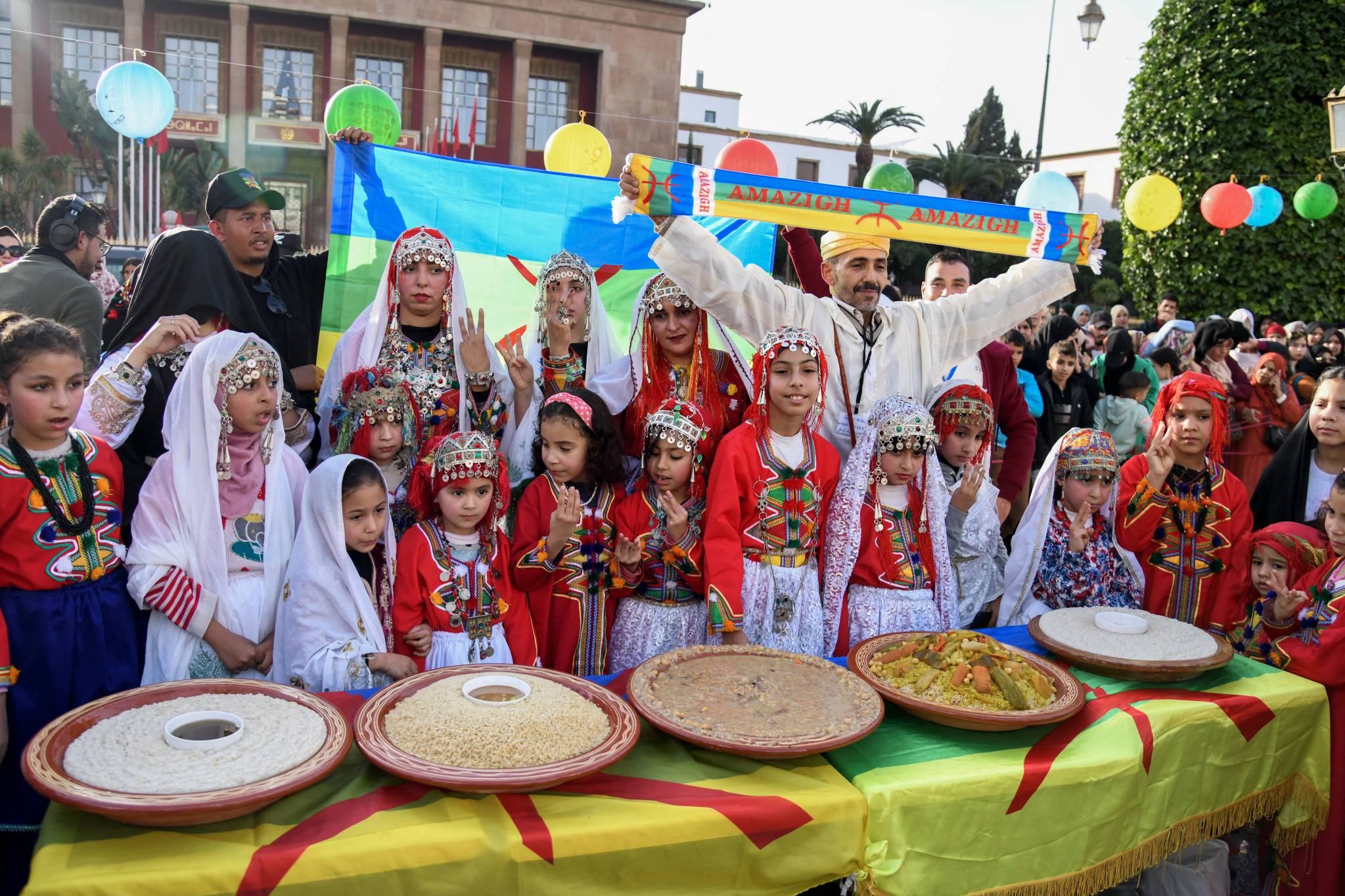 A lively parade during the Id Yennayer festival in Agadir, showcasing Amazigh cultural traditions to celebrate the new year