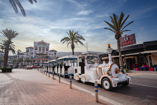 British tourists exploring Paradise Valley with a rental car in Morocco